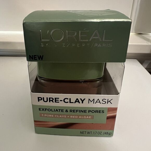 L'Oreal Pure-Clay Mask Exfoliate & Refine Pores 3 Pure Clays Red Algae 1.7oz 48g - Picture 1 of 5